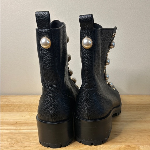 Karl Lagerfeld Black Pearl Studded Combat Boots - Picture 7 of 8